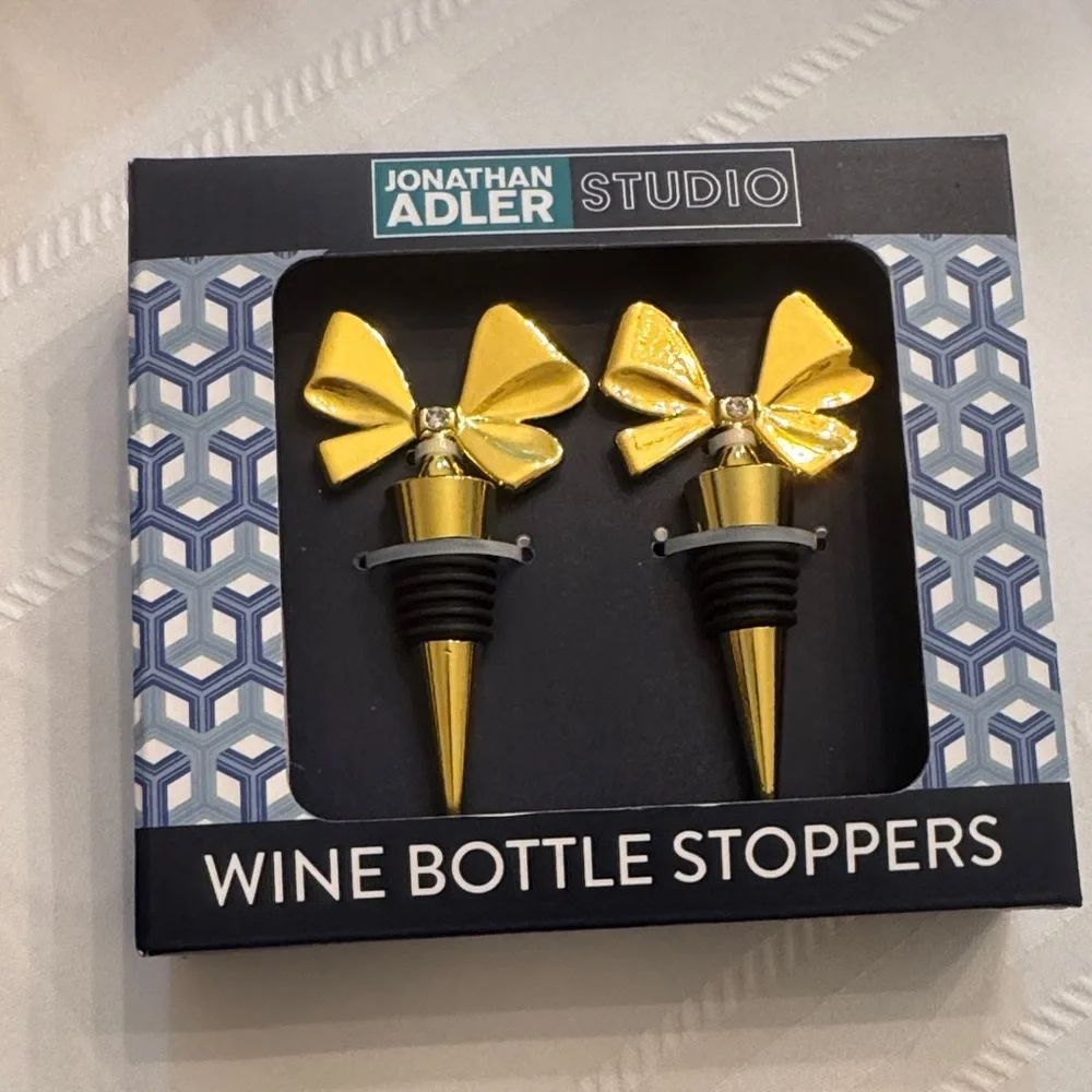 Jonathan Adler Gold Bow Wine Bottle Stoppers Set